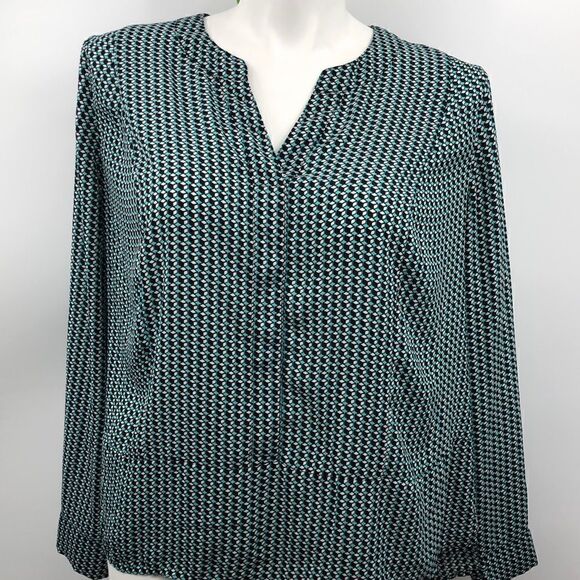 Worthington aqua cube print long sleeve top - Picture 2 of 6